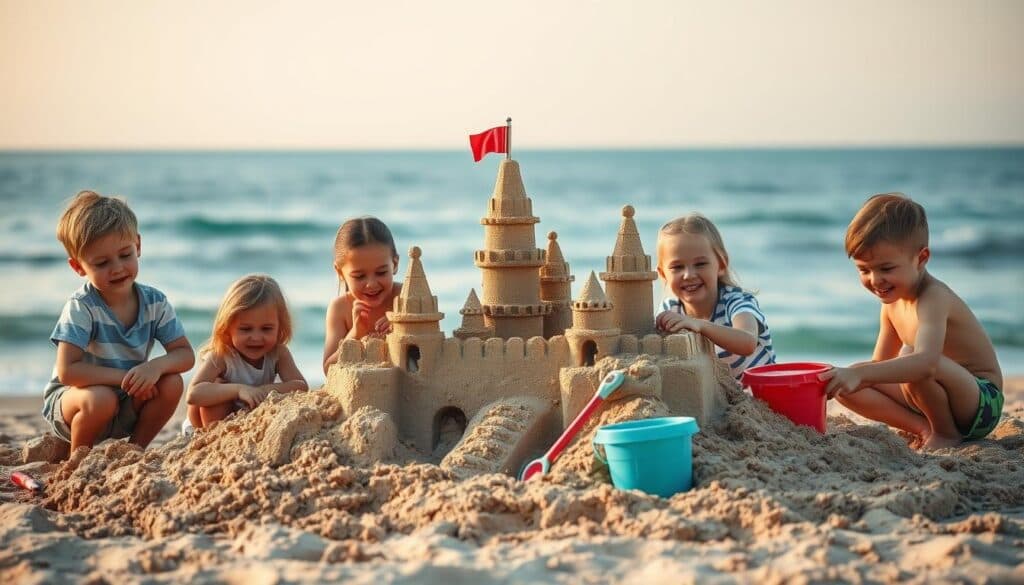 Sandburg bauen Kinder