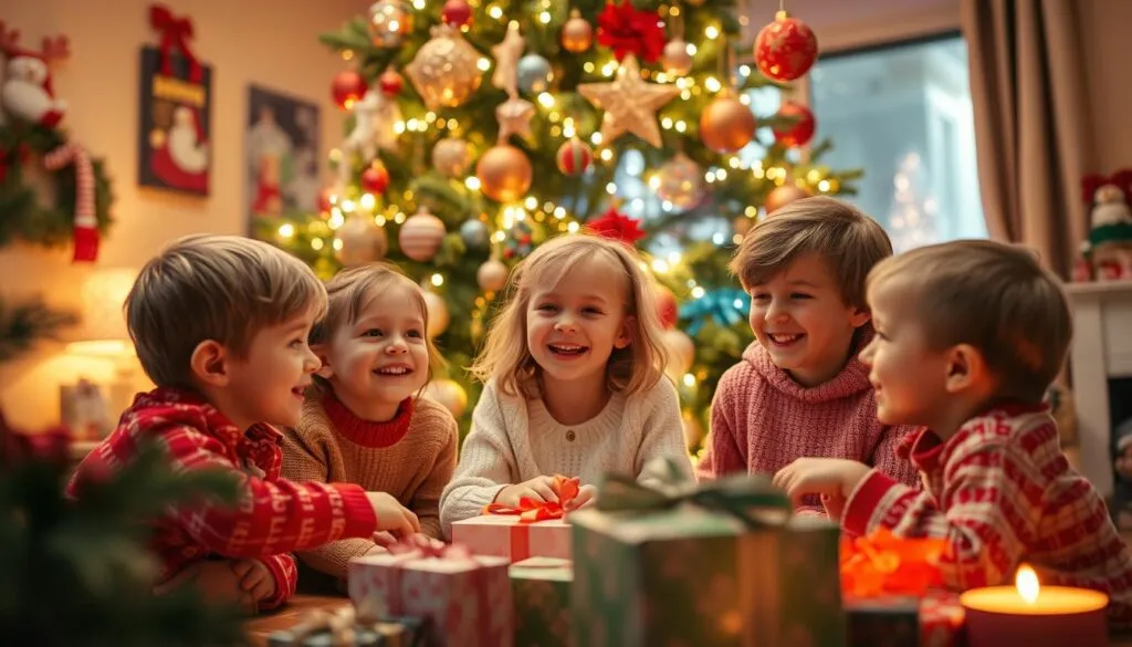 Kinder freuen sich an Weihnachten
