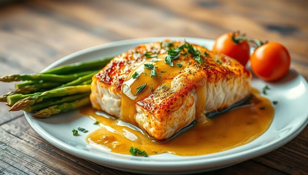 Ofenlachs mit Honig-Senf-Sauce