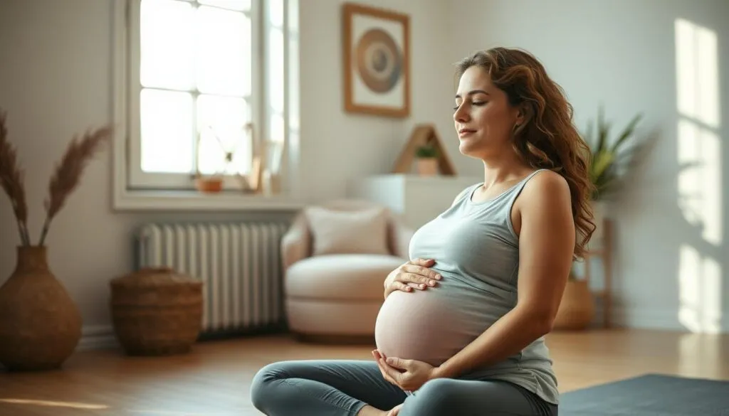 Schwangere Frau macht Entspannungsübungen