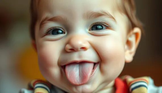 Baby zeigt die Zunge