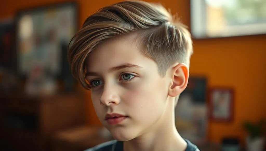 Coole Jungs-Frisur mit Seitenscheitel Coole Jungs-Frisur mit Seitenscheitel
