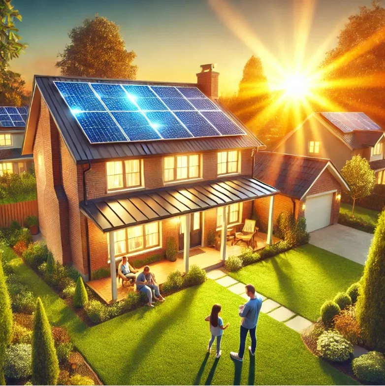 Vorstadthaus mit einer vollständigen Solaranlage auf dem Dach