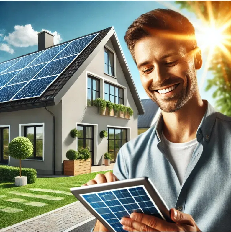 modernes Haus mit Solarpanels auf dem Dach