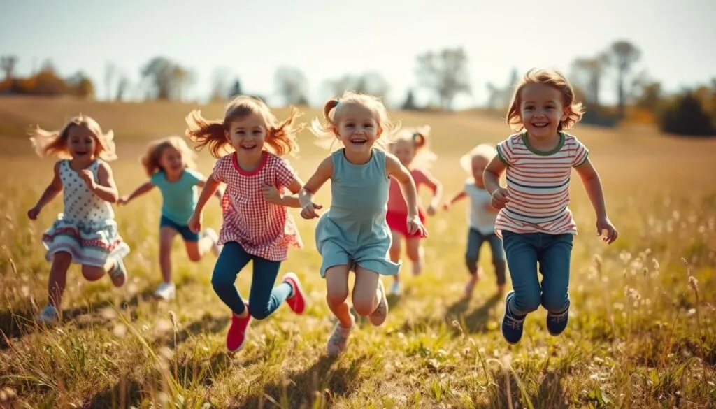Kinder beim Bewegungsspiel im Freien Kinder beim Bewegungsspiel im Freien