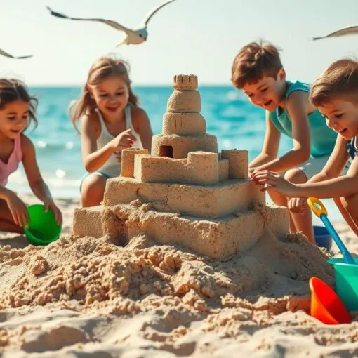 Sandburg bauen Kinder