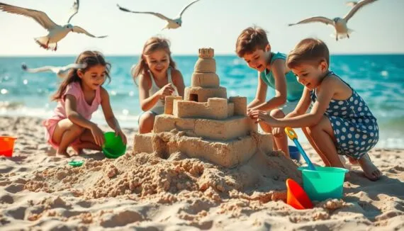 Sandburg bauen Kinder