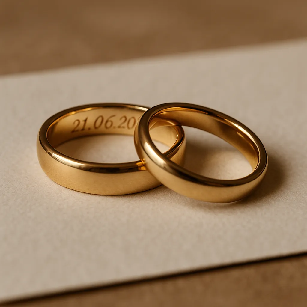 Goldene Eheringe mit Gravur