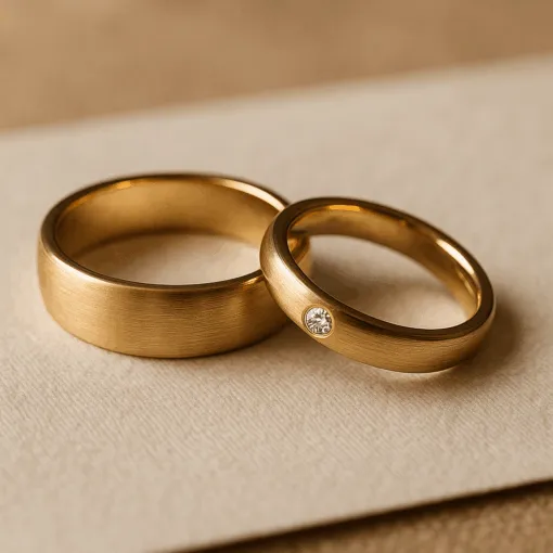 Goldene Ringe mit Diamant auf Stoffhintergrund