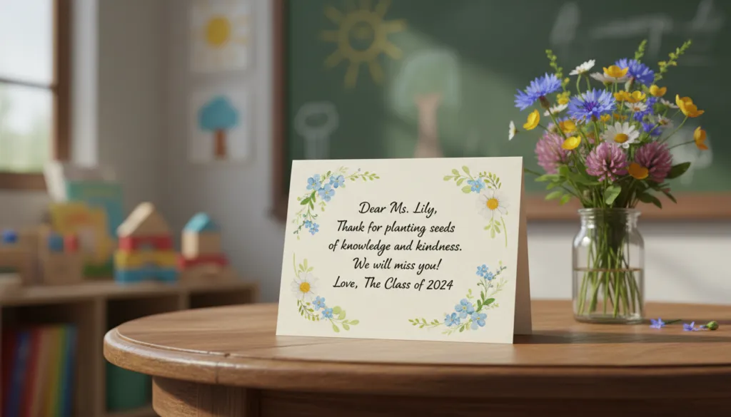 Abschiedskarte Erzieherin mit handgeschriebenem Text