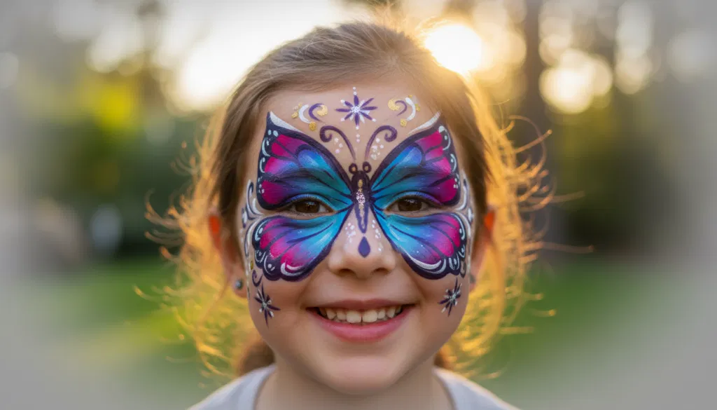 Butterfly Face Paint kreative Variationen mit Blumen und Sternen