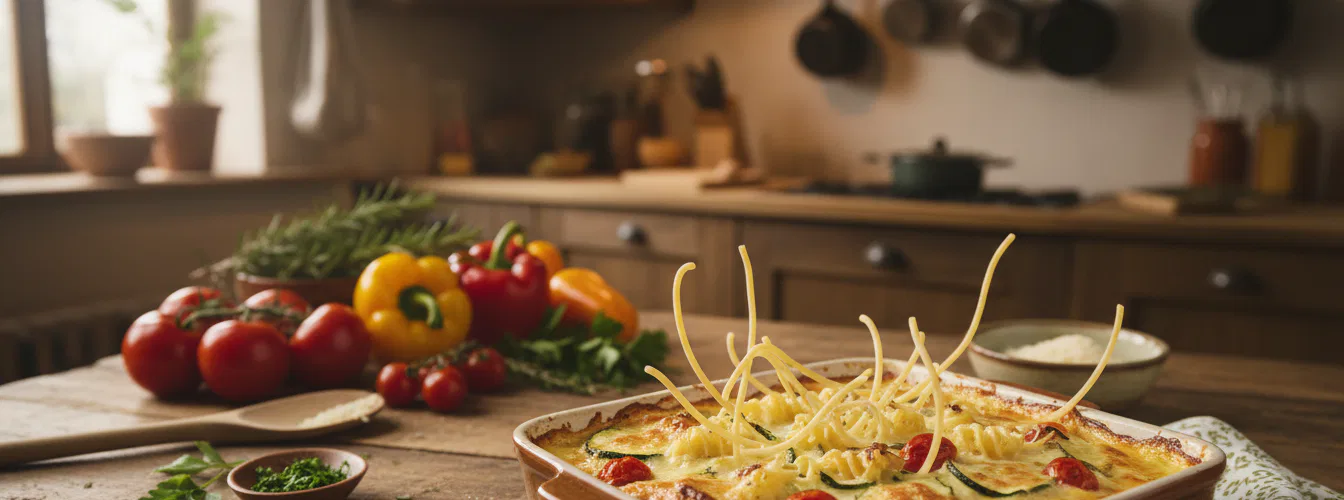 Nudelauflauf mit rohen Nudeln